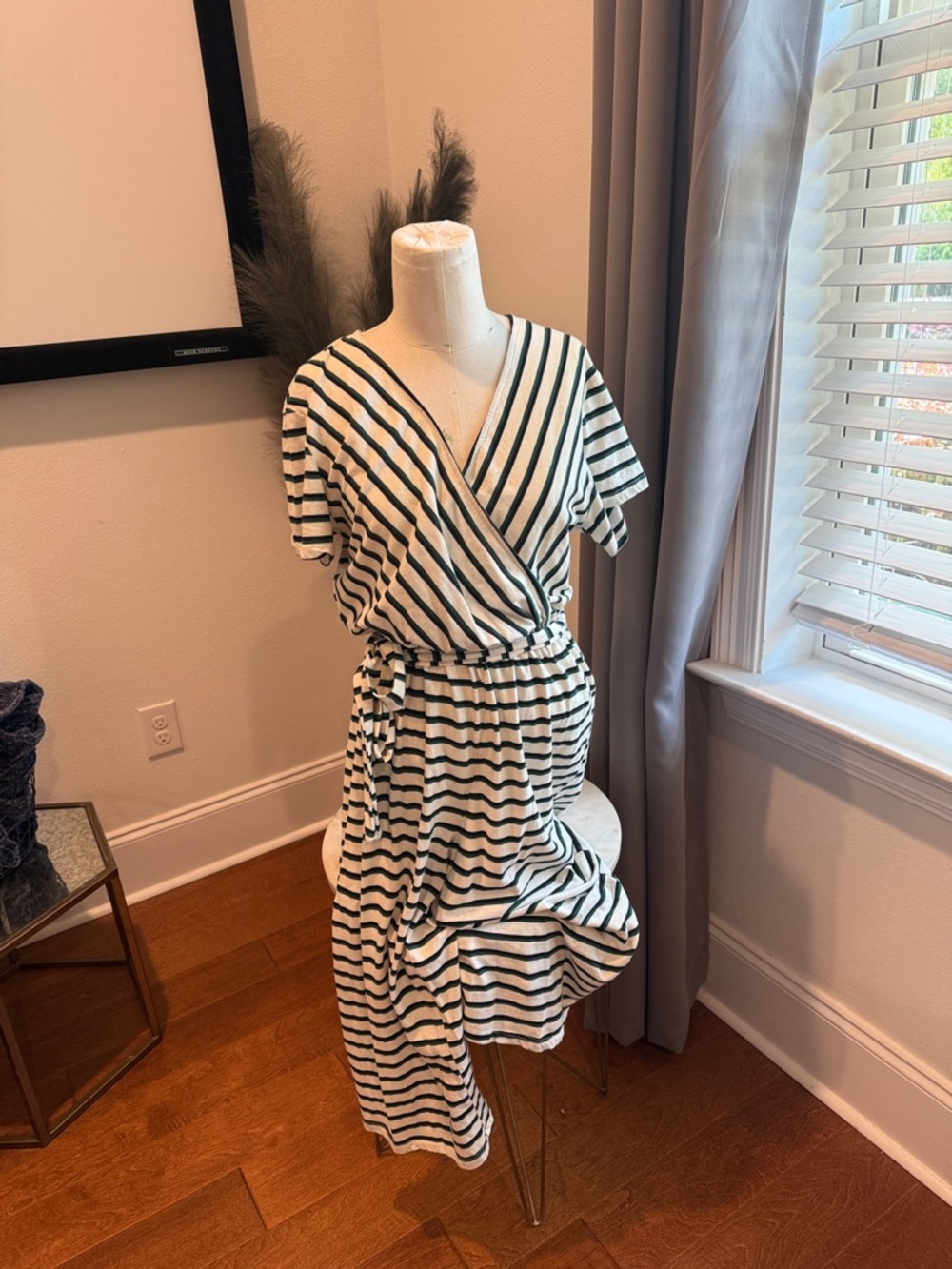Lush Cream & Black Striped Wrap Maxi Dress